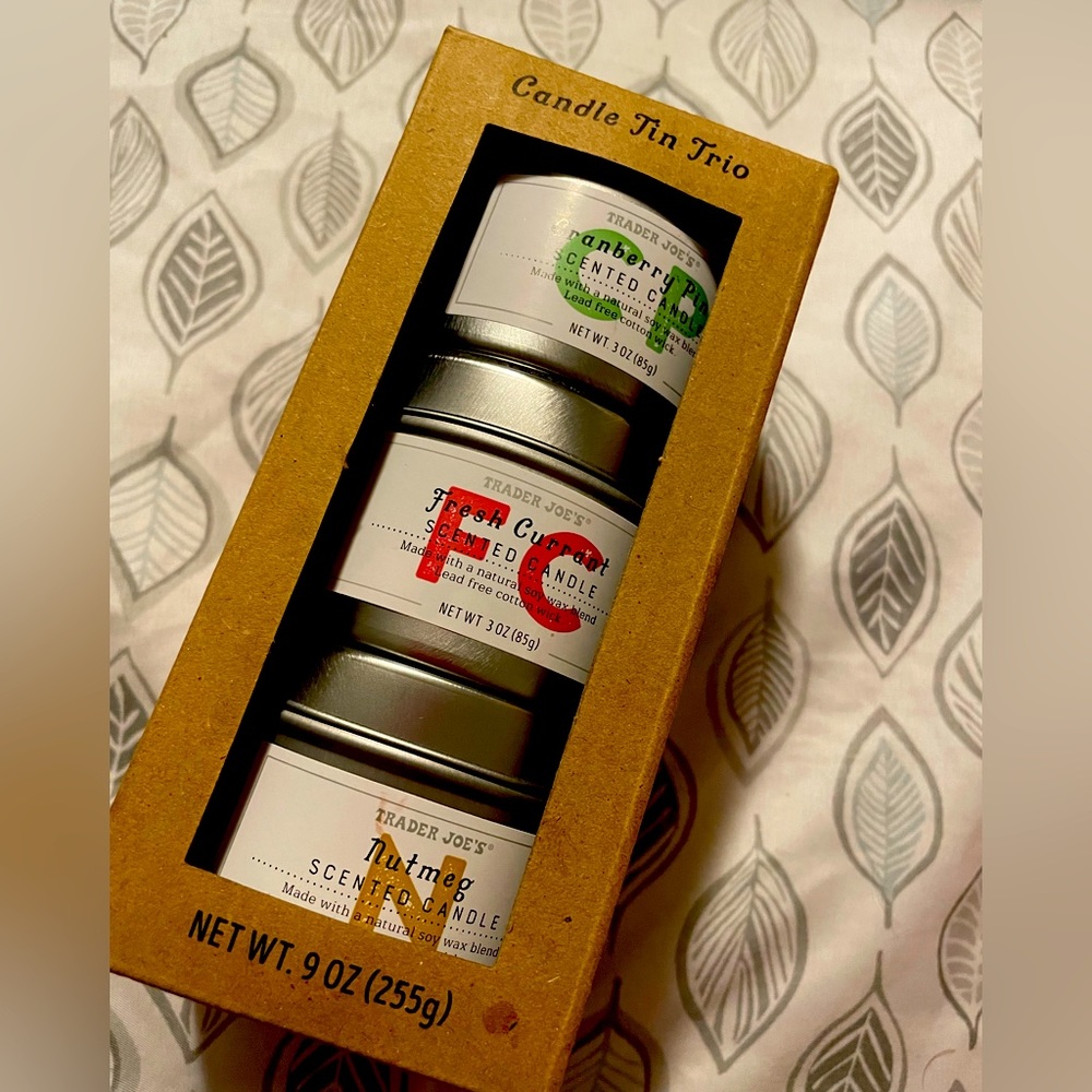 Trader Joe's Scented Candle Tin Trio - Cranberry Pine, Fresh Currant, Nutmeg